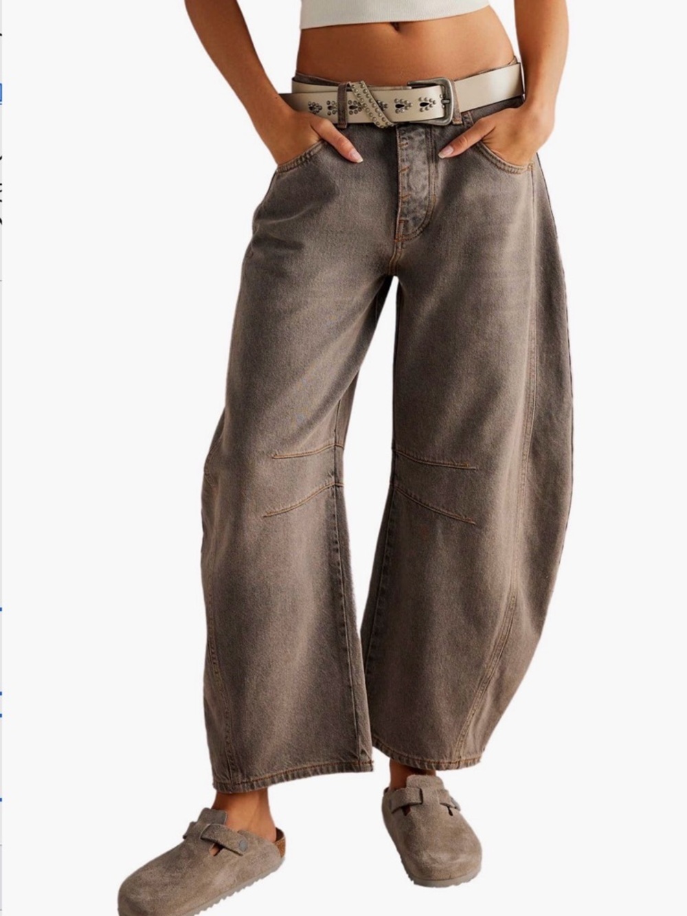 Free People Good Luck Barrel Jeans - Archive Gray